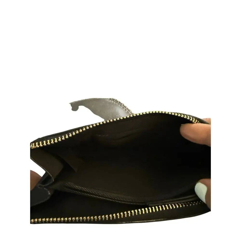 Nanette Lepore Black Pebbled Faux Leather Wristlet Wallet Clutch Gold Tone